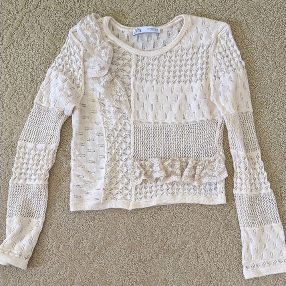Zara Cream Cropped Ruffled Blouse